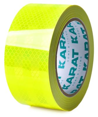 KARAT Reflektierendes Klebeband, selbstklebend & wasserdicht, 5cm x 10m, leuchtend gelb, zuschneidbares Warnband, Reflektorband, Signalband, Markierungsband, Sicherheitsband