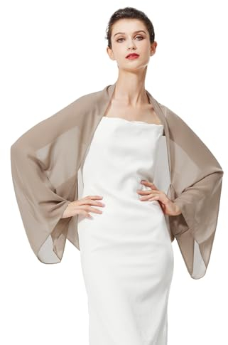 BEAUTELICATE Chiffon Schal Stola Damen Festlich Elegante Schultertuch Bolero Shrug mit Ärmel für Abendkleider Brautkleider Sommer Hochzeit (Khaki, Einheitsgröße)