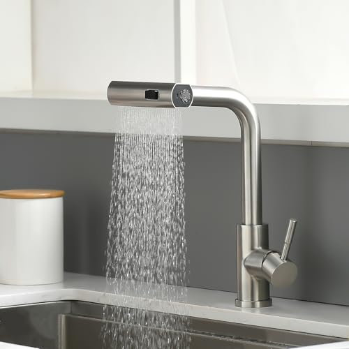 AIMADI Küchenarmatur ausziehbar,Wasserhahn Küche mit 3-Wege-Duschbrause & 38cm Schlauch, Einhebelmischer für Kalt- und Warmwasser, Armatur Küche für Spüle & Kücheninsel Gebürsteter Nickel