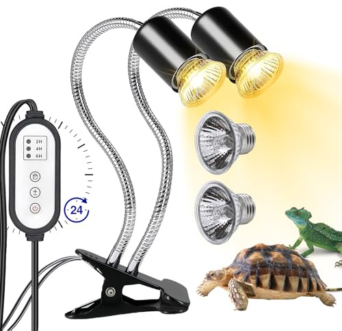 Vegena Lampada Riscaldante Tartarughe,25W 50W UVA/UVB Lampada Riscaldante Per Tartaruga,Lampada Per Tartarughe Con 2 Lampadine,Lampada Riscaldante Per Rettili Per Anfibi,360° Rotazione