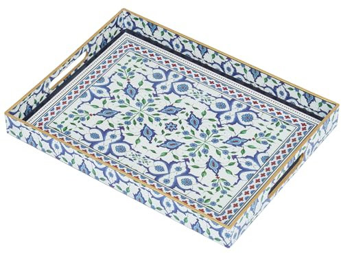Plateau de Service, Plateau avec poignée Déco Rectangulaire Plateau à café, Incassable Grand Plateau pour Cuisine, Salon, Bar, fête (40.5 x 30 x 4.5 CM)