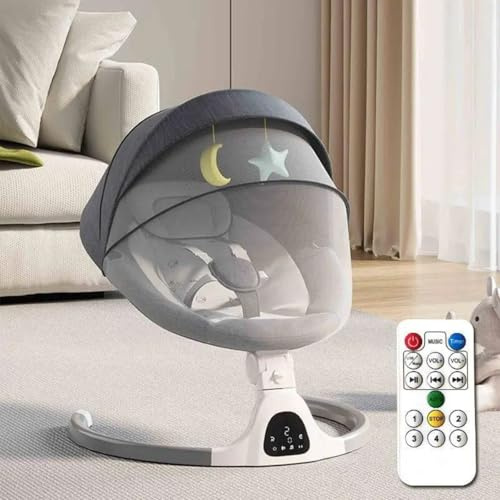 Baby Bluetooth babygunga, 5-växlad musikhögtalare med 12 förinställda vaggvisor, fjärrkontroll, babyvippa inomhus med pekskärmstol för 5