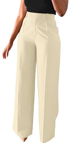 Unybwonn Pantalones de vestir de pierna ancha para mujer, pantalones de pierna recta de cintura alta, pantalones de negocios, pantalones de trabajo, pantalones casuales con botones, pantalones rectos