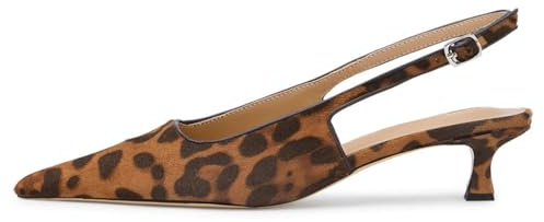 KysBloes Pointed Toe Slingback Kitten Heels for Women Low Heel Pointed Toe Pumps Formal Dress Shoes Sling Back Heels, Leopard, 6.5 UK