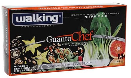 100 Guanti Neri Monouso da Cucina Usa e Getta, Guanti in Nitrile M per Alimenti, per Chef, Ristorazione, Catering, Pulizia, Uso Professionale, Caratteristiche: Microruvido, 4 Grammi, Liberi da Polvere