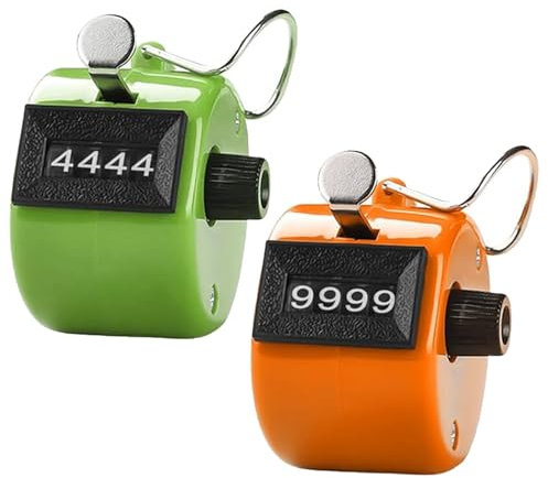 GNAUMORE 4-Stellige Zähler,Handzähler Zähler,Counter,Maschenzähler,Metall Zähler Klicker Counter,Handzähler Klicker,Reihenzähler für PersonenzählerCoaching,Stricken,Menschen,Golf Orange und Grün