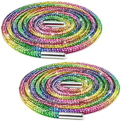 CONJURAIDE 2 Stück Glitzer Schnürsenkel, 120cm Regenbogen Glitzer Schuhbänder Glitter Strass Schnürsenkel Glitzer Strass Schnürsenkel Rund Bunt Rope Laces für Stiefel Laufschuhe Bekleidungszubehör
