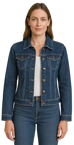 kraftd Women's Denim Jackets Casual Summer Long Sleeve Jacket | Ladies Button Up Slim Fit Stretch Denim Coat With Collared Neckline And Pockets