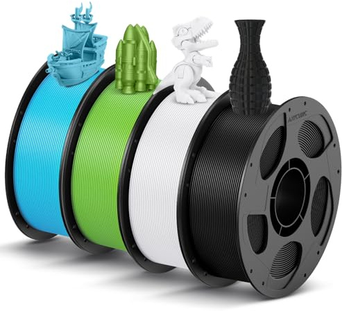 ANYCUBIC PLA-filament 1,75 mm, RFID 3D-skrivarfilament, dimensionell noggrannhet +/- 0,02 mm, 4-pack 1 kg återanvändbar spole, svart + ljusvit + fjäderblad + tropisk turkos