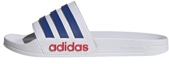 adidas Unisex Adilette Shower Slides, ftwr white/team royal blue/pure ruby, 9 UK