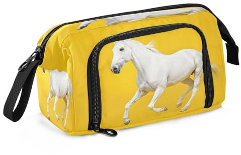 Mnsruu Trousse à crayons grande capacité avec motif cheval et fond jaune pour garçons et filles, Cheval et fond jaune, Taille unique, Mode
