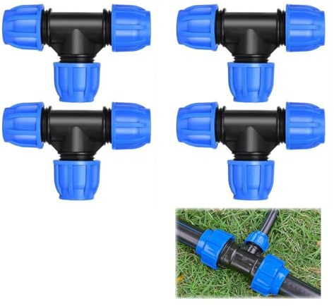 Raccordi a T a Compressione,raccordi per tubo irrigazione,raccordi per tubo irrigazione, 20mmx20mmx20mm–Raccordo Idraulico in PP PN16 per Tubi PE80 e PE100, Set da 4