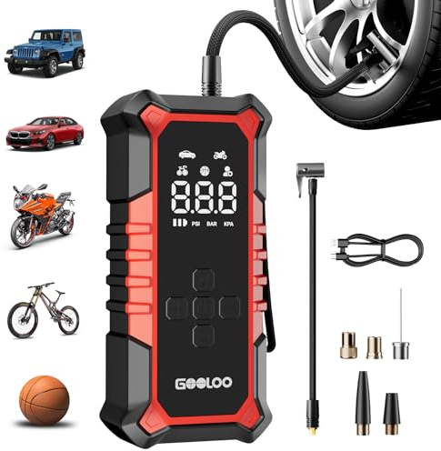 GOOLOO A6 Gear Compressore d'aria Portatile,160 PSI(11 Bar), con Manometro Digitale e Luce LED, Pompa Elettrica Intelligente per Pneumatici con Spegnimento Automatico per Pickup, Motore, Bici