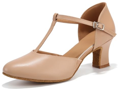 RUYBOZRY Chaussures de Caractère T-Strap Chaussures de Danse Latine Femme Salsa Bachata avec Talon de 6cm Semelle en Daim