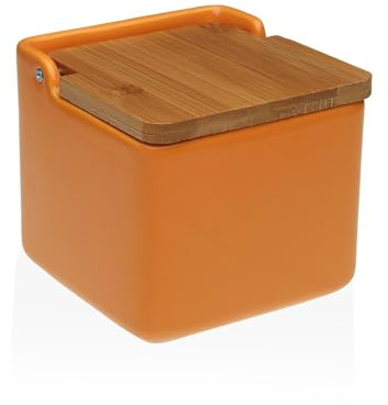 DRW Salero Naranja Ceramica con Tapa 11.5x12.2x12.2 cm
