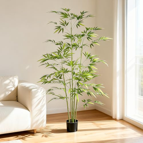 Hamlody Árbol de Bambú Artificial, 180 cm de Alto Bambu Planta, Planta Verde Realista, Decoración de Bambú con Hojas Simuladas y Tronco Natural,Adecuada para Uso en Exteriores, Hogar y Oficina