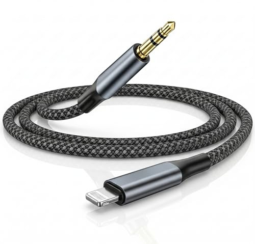 1M Lightning till 3,5mm AUX-kabel för i-Phone i bil, ljudadapter Lightning till 3,5mm, flätad nylon ljudkabel kompatibel med i-Phone 14/13/12/11/X/XS/8/7/SE, iPad, bilstereo, högtalare och hörlurar