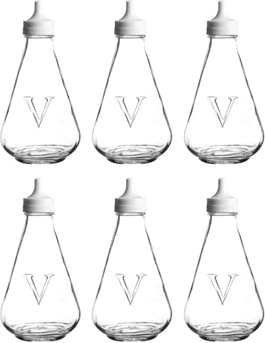 ASA Ravenhead Essentials Glass Vinegar Pot with Clear Shaker Cap Top Serving Bottle, Embossed 'V' Design, Dishwasher Safe (Pack of 6)