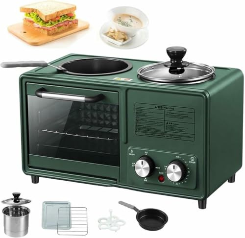 Frukostmaskin, 4-i-1 multifunktionell station med non-stick panna och 1,2 l kokgryta, 8 l bakområde perfekt för camping och matlagning i hemmet