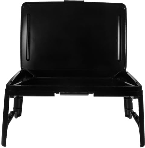 Amosfun Table de Lit pour Ordinateur Portable, Petit Support pour Ordinateur Portable Pliable en Plastique Noir avec Compartiments de Rangement, Structure Stable, Maison et Travail Mobile
