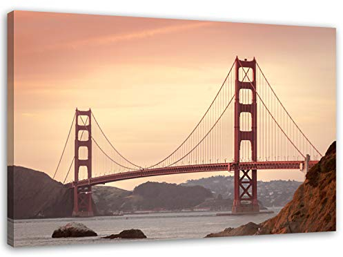 Feeby Bilder Golden Gate Bridge 120x80 cm 1 Teilig Wohnzimmer Schlafzimmer Büro Flur Küche Wandbilder Leinwandbilder Bild auf Leinwand Wanddekoration Kunstdruck Design San Francisco Architektur Rot