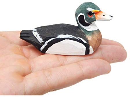 Selsela Wood Duck Drake Figurine - Wooden Miniature Bird Statue Handmade Carving Home Decor Decoration Decoy Small Animals