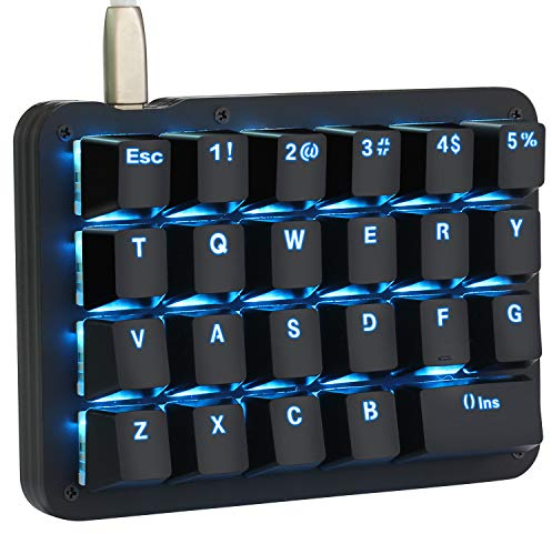Koolertron Einhand Mini Tastatur, Mechanische Gaming Tastatur mit 23 Voll Programmierbaren Tasten, Gaming Tastatur für Windows Mac Schreibkraft PC Gamer (Black/Blue Backlit/Blue switches)