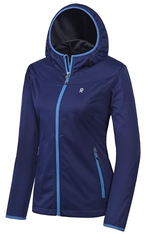 Little Donkey Andy - Veste coupe softshell légère à capuche pour femme pour course à pied, voyage, randonnée, coupe-vent et imperméable - Bleu foncé - Taille M