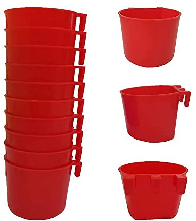 ORIBUKI Cage Cups Birds Feeders Seed Bowl Chicken Feeding Watering Dish Rabbit Water Food Hanging Wire Cages Box 8oz Coop Cups for Pet Parrot Parakeet Gamefowl Poultry Pigeon (10PCS Red)