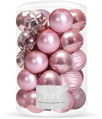 SPRINGOS Bolas de árbol de Navidad de plástico Juego de Bolas de Navidad de 30 Piezas, diámetro 8 cm, decoración Rosa para Fiesta de Navidad, Boda