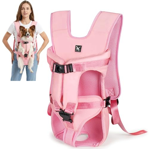 ALLSOPETS Mochila para Perros Frontal Ajustable, Mochila Transportadora para Perros Pequeños y Medianos, Portátil para Ciclismo, Senderismo y Viajes (Rosa Pastel, M)