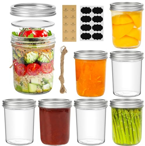 ComSaf 470ml Einmachgläser mit Schraubdeckel 8er aus Klarglas Etiketten Marmeladengläser Perfekt für Hausgemachte Gewürze, Gelee, Marmelade Fermentationsglas Mason jar mit Deckel