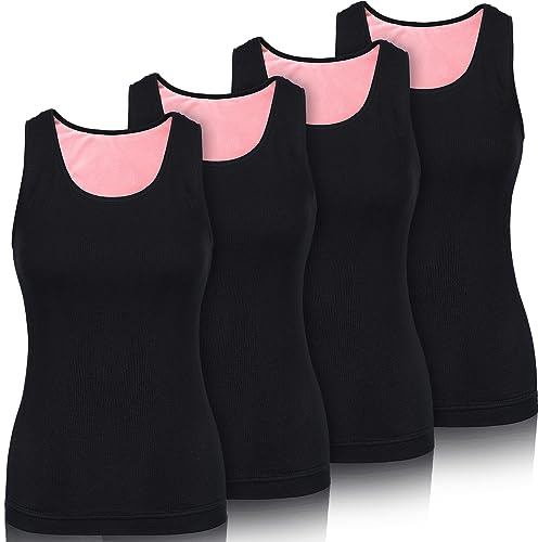 Hauts de sous-Vêtements Doublés en Polaire Femmes Débardeur Camisole Chaud Coton sans Manches (Noir, 4 Pcs)