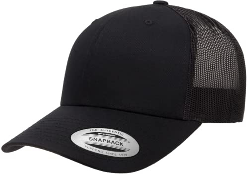 Yupoong Classic Mesh 6 Panel Retro Trucker Cap, Mid Profile Snapback, Black