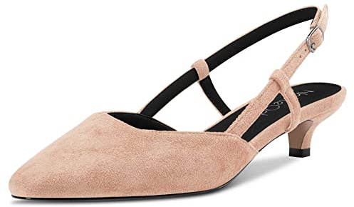 NobleOnly Femmes Kitten Talon Heel Carré Bout Slingback Escarpins Bureau Décontracté Danse Dress Chaussures 3 CM Heels Beige 40 EU