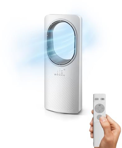Wintem Ventilador Freezy de torre sin aspas, con mando a distancia y temporizador, enfriador de vórtice con oscilación, 3 modos y 3 velocidades, temporizador de 15 horas, 50 W