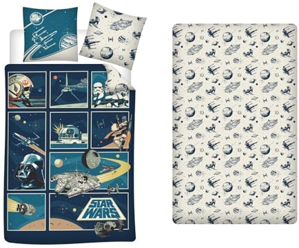 AYMAX Bettwäsche, 3-teilig, Star Wars Classic für Einzelbett, 100 % Baumwolle, wendbarer Bettbezug 140 x 200 cm, Kissenbezug 65 x 65 cm + Spannbettlaken 90 x 190 cm