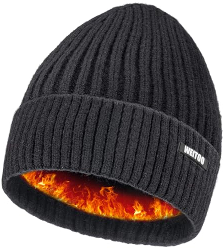WEITOO Unisex-Winter Beanie Mütze Thermo Strickmütze Laufmützen für Herren und Damen Wintermütze，Geschenke für Männer Frau (Black)