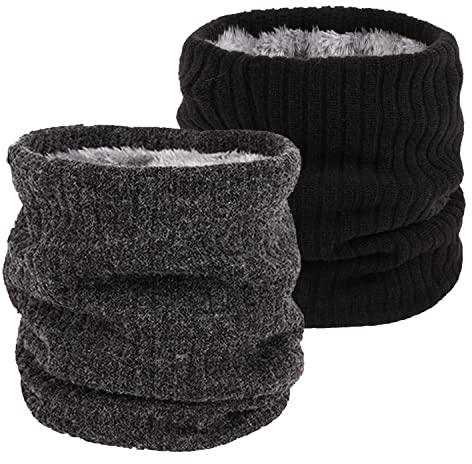 lifwimner 2 Stück Schal Winter Halsschlauch Herren Ski, Schlauchschal Halswärmer Gesichtsschal Fleece Loop Schal für Männer Frauen Aktivitäten Warm Nackenwärmer Sport(SchwarzDunkelgrau)