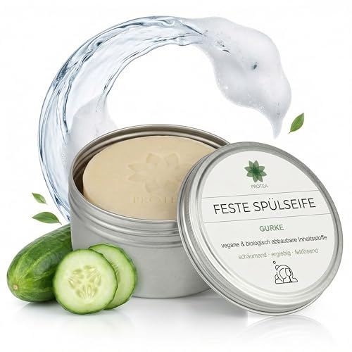 Protea Fast Sköljmedel – Diskmedel – Biologiskt nedbrytbart – Veganskt, utan plast och palmolja – Disktvål med naturliga ingredienser – Naturlig tvål – Ren vegetabilisk (tvål med burk)