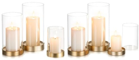 Glasseam Guld orkan ljushållare glas för pelarljus, set med 6