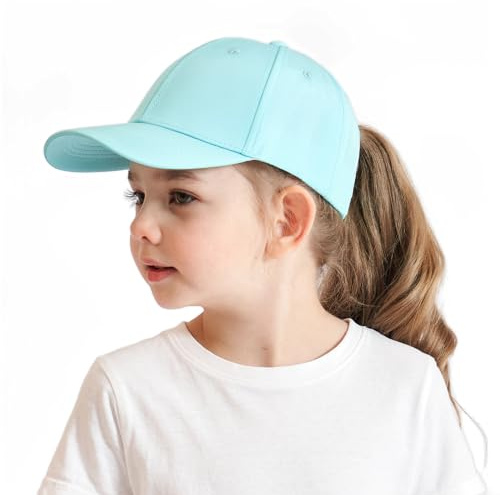 AIDIER Mädchen Baseball Cap mit Pferdeschwanz Loch für Kinder 3-8 Jahre, Verstellbarer Snapback Cap, Sommer Sonnenschutz Hut, Grüner See