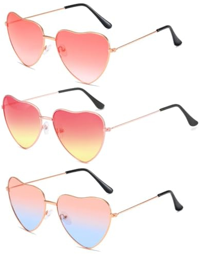 Aurasky 3 Paar Herz Party Brillen, Retro Party Sonnenbrille, Party Brille, Lustige Partybrillen, Hippie Herzförmige Brille für Fasching Halloween Foto Requisiten Geburtstagsfeier
