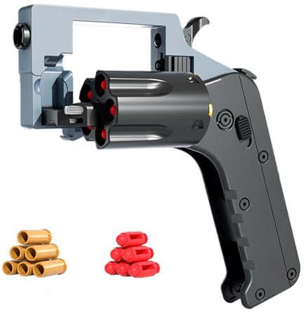 HNSYPX Revolver Jouet Anti-Stress - Pistolet à Balles Souples 5 Lancements en Série, Repliable, Sûr, Longue Portée - 36 Balles Incluses - Portable et Créatif (Gris)