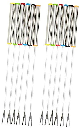 Zerodeko 12stücke Teiliges Fondue-gabeln Aus Edelstahl Hitzebeständig Mit Gebogenem Griff Für Käse Schokolade Obst Und Dessert Geeignet Für Bbq Picknick Und Camping