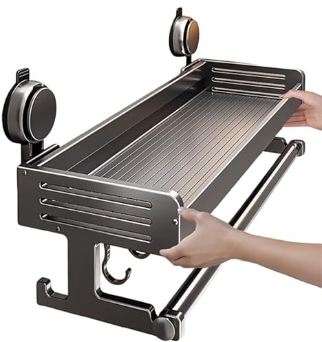 Handtuchhalter Mit Saugnapf Wand Montiert Handtuchhalter Badezimmer Regal Kein Bohren Aluminium Handtuchhalter Doppelte Kapazität Lagerung Rack, Für Bad/Küche/Waschraum (Grey,40cm)