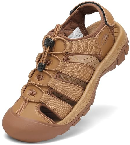 FLARUT Sandalias de Verano para Hombre Trekking Deportivas Punta Cerrada Zapatos de Senderismo Playa Correr Casual(Marrón Claro,43)