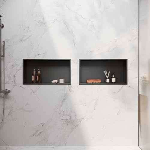 SIRHONA Niche da bagno, cuccia da doccia da incasso in acciaio inox, elementi di stoccaggio per la doccia in bagno, 60 x 30 cm, colore: nero