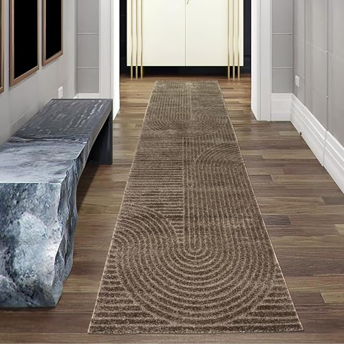 Teppich-Traum Teppich Hoch-Tief-Effekt Bogenmuster Braun 80x300 cm
