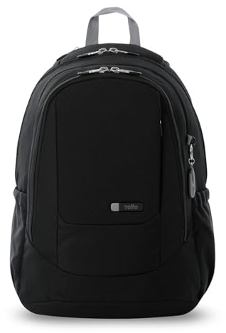 TOTTO - Mochila para Ordenador Portátil 14 Pulgadas, Modelo Goctal 2.0, Mochila Oficina e Instituto, 3 Compartimentos, Bolsillos Botella, Espaldar Ergonómico, Correas en S, Color Negro Microchip